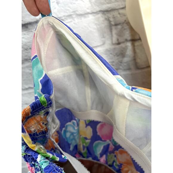 Vintage Gabar One Piece Swimsuit Blue Floral Shorts Size 10/Small Tropical 60s - Picture 6 of 9